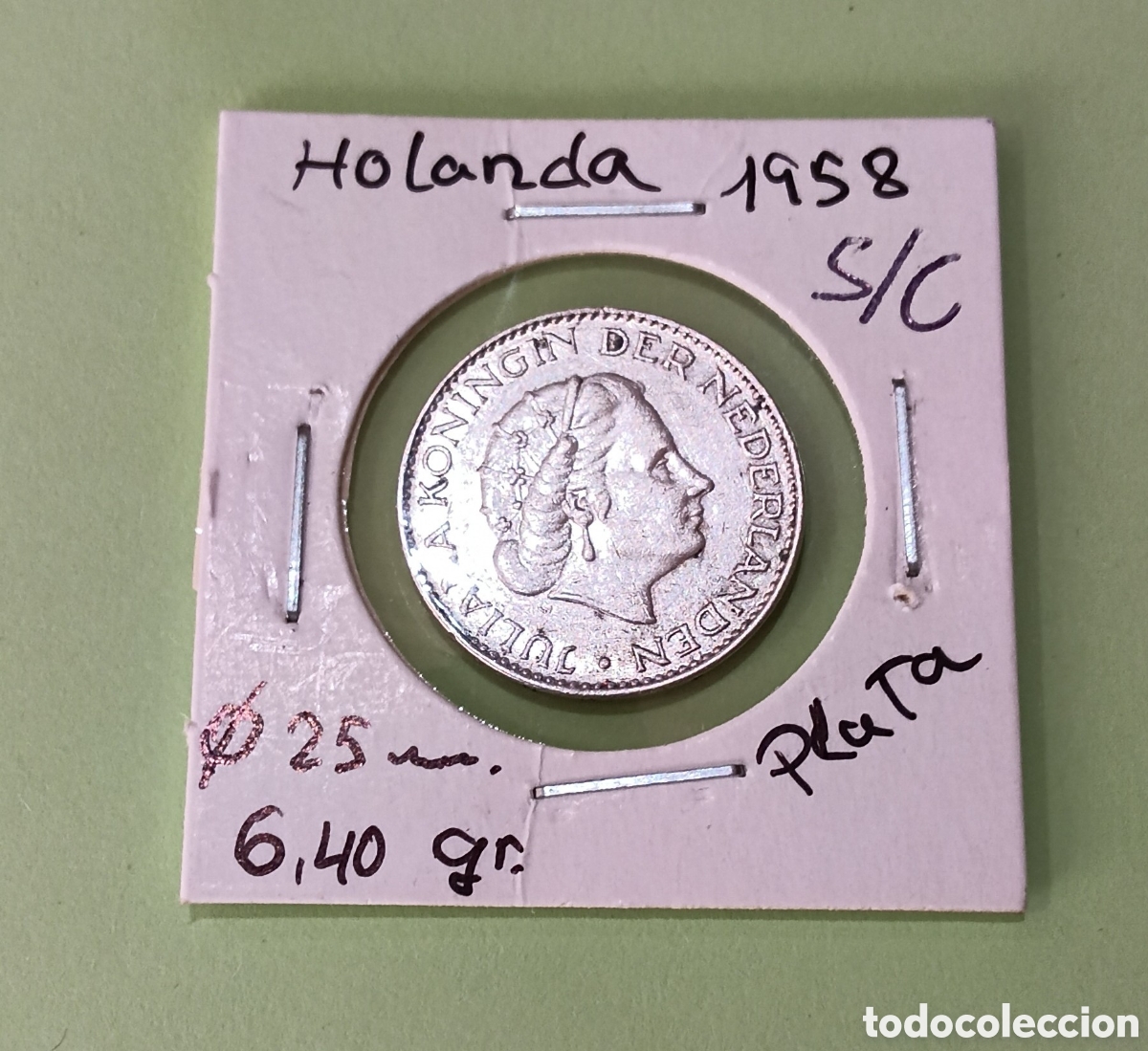 Monedas antiguas de Europa: Moneda 1 Gulden Plata 1958 Pa&iacute;ses Bajos. M&aacute;s monedas en mi perfil.