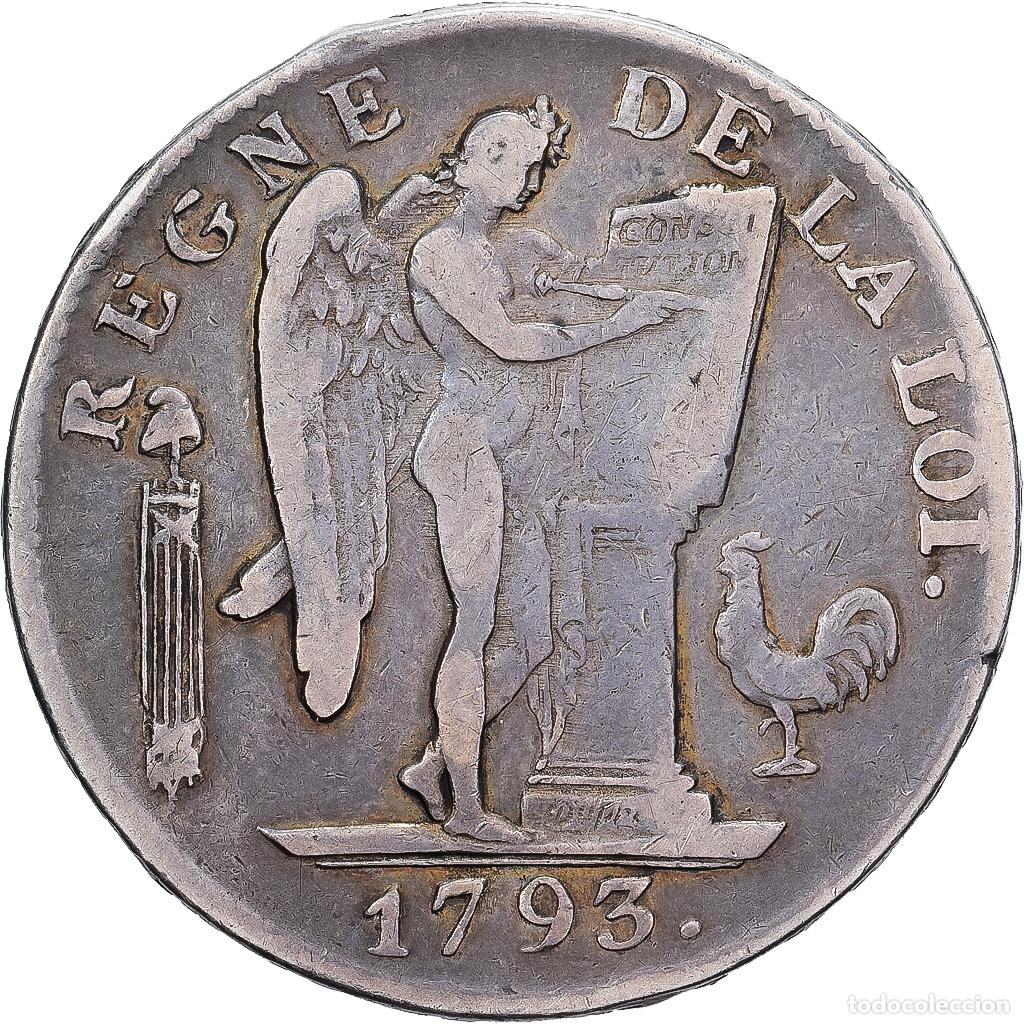 Monedas antiguas de Europa: [#1202860] Francia, 6 Livres, 1793 / AN II, Marseille, Plata, BC+, Gadoury:58, KM:625.3