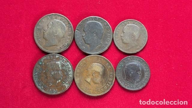 Monedas antiguas de Europa: 6 monedas de Portugal 10 y 20 reis, de 1883 a 1892