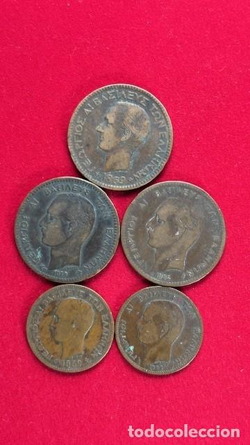 Monedas antiguas de Europa: 5 monedas de Grecia 5 y 10 leptas, de 1869 a 1882