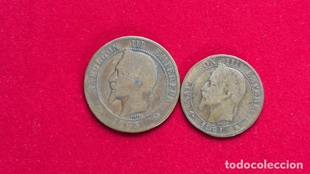 Monedas antiguas de Europa: 5 y 10 centimos Napoleon III , Francia