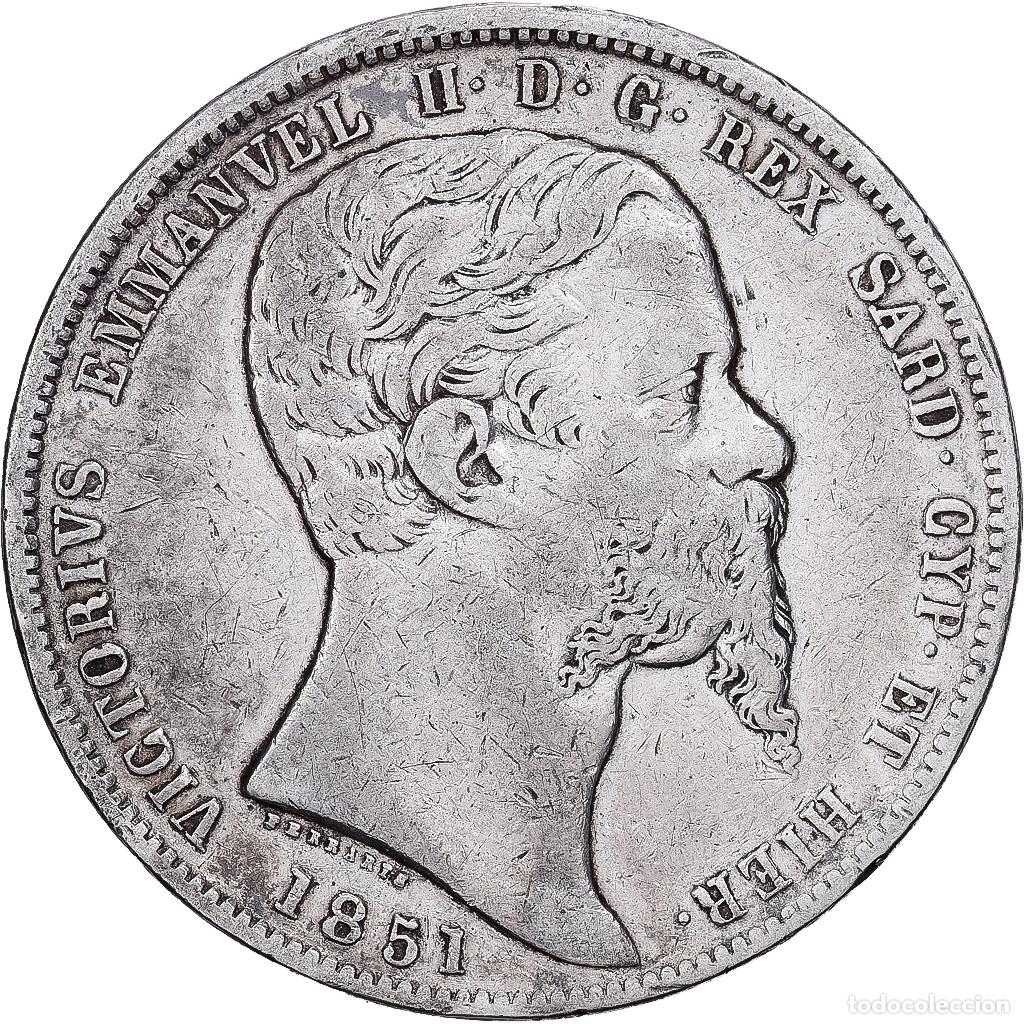 Monedas antiguas de Europa: [#1213950] Estados italianos, SARDINIA, Vittorio Emanuele II, 5 Lire, 1851, Genoa, Plata