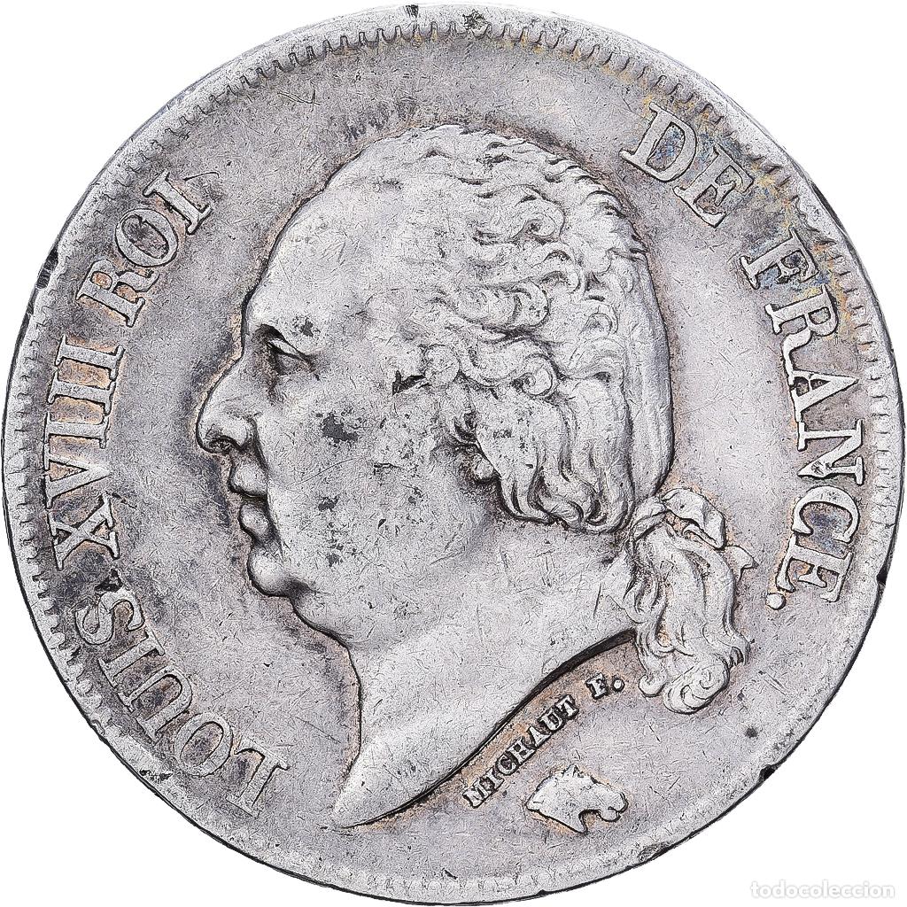 Monedas antiguas de Europa: [#1202840] Francia, Louis XVIII, 5 Francs, Louis XVIII, 1824, Lille, Plata, BC+, KM:711.13