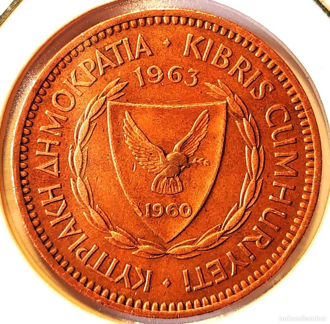 Monedas antiguas de Europa: CHIPRE (1963-1982) - 5 MILS 1963 - REPUBLICA DE CHIPRE - A - 5,74 GR. BRONCE - DIAMETRO 26 mm - MB