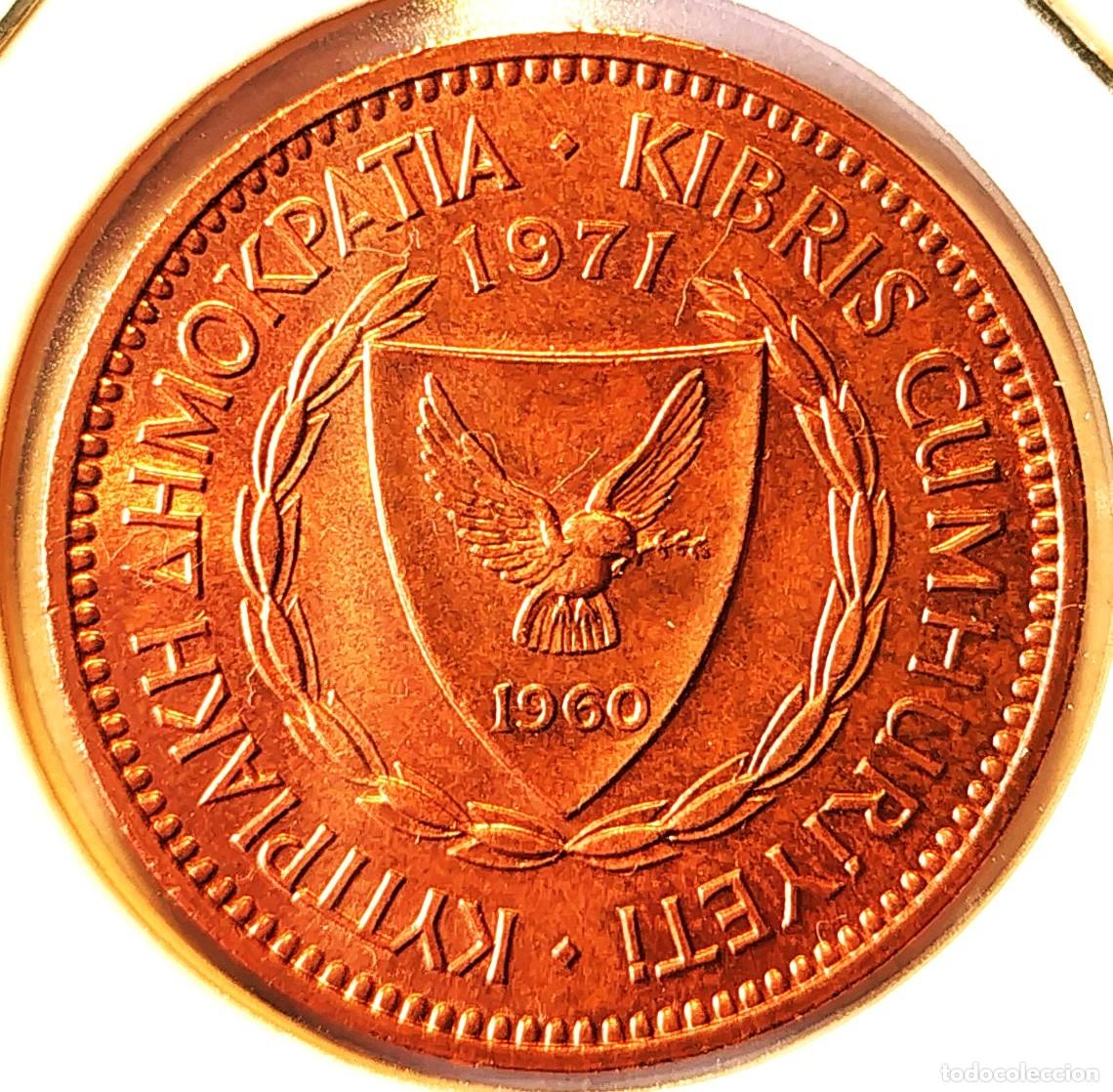 Monedas antiguas de Europa: CHIPRE (1963-1982) - 5 MILS 1971 - REPUBLICA DE CHIPRE - A - 5,74 GR. BRONCE - DIAMETRO 26 mm - MB