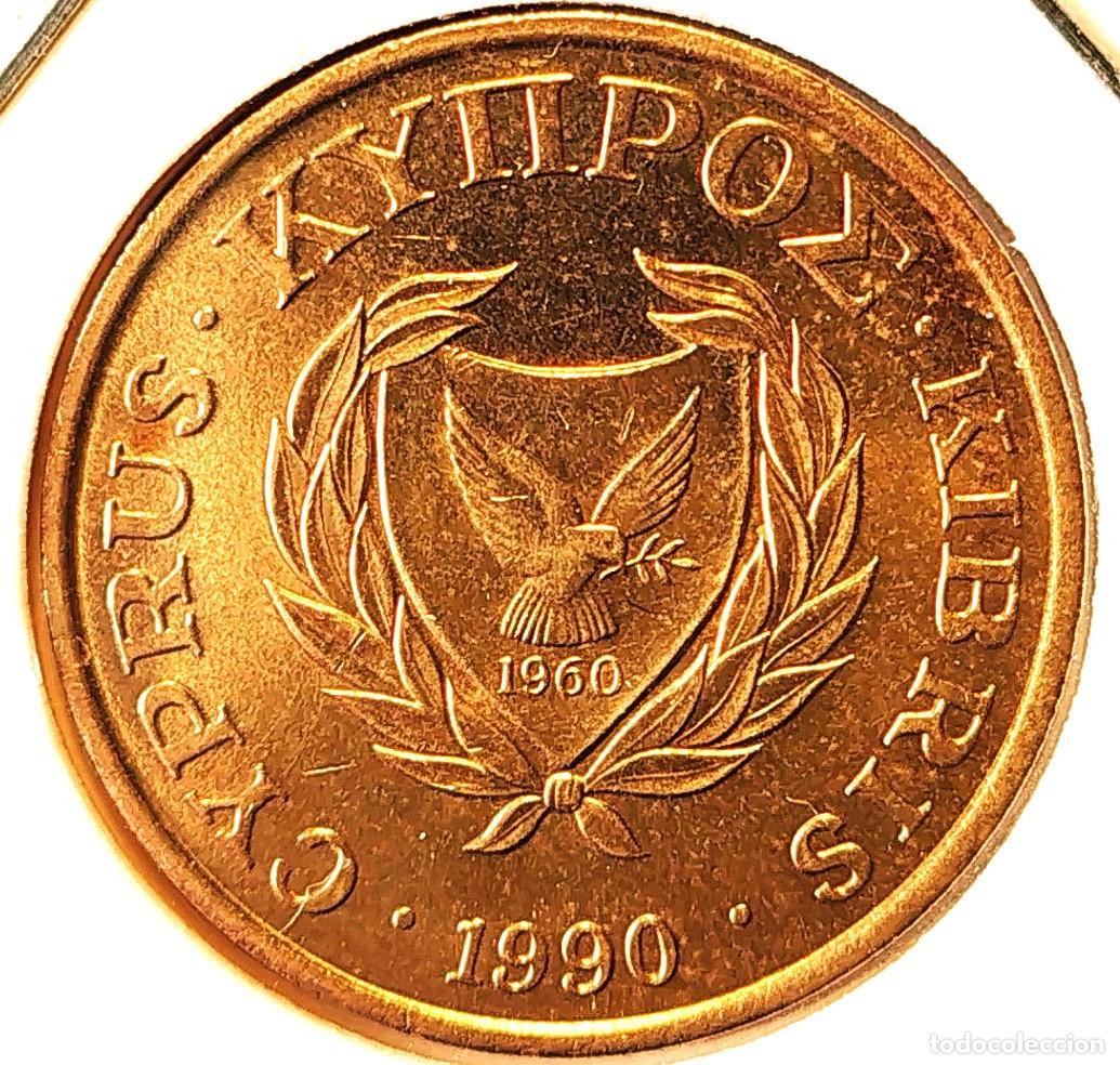 Monedas antiguas de Europa: CHIPRE (1983-2007) - 5 CENTAVOS 1990 - REPUBLICA DE CHIPRE - A - 3,80 GR. NICKEL-LATON - DIAMETRO 22