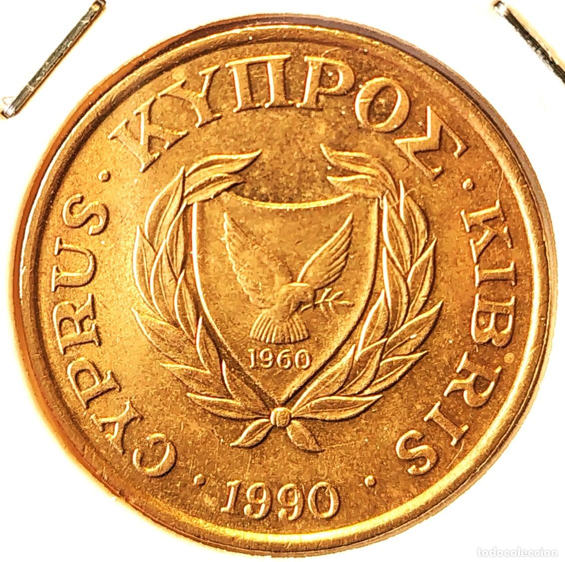 Monedas antiguas de Europa: CHIPRE (1983-2007) - 10 CENTAVOS 1990 - REPUBLICA DE CHIPRE - A - 5,50 GR. NICKEL-LATON