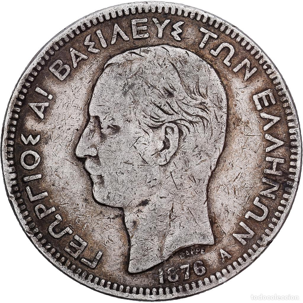 Monedas antiguas de Europa: [#1213946] Grecia, George I, 5 Drachmai, 1876, Paris, Plata, BC+, KM:46