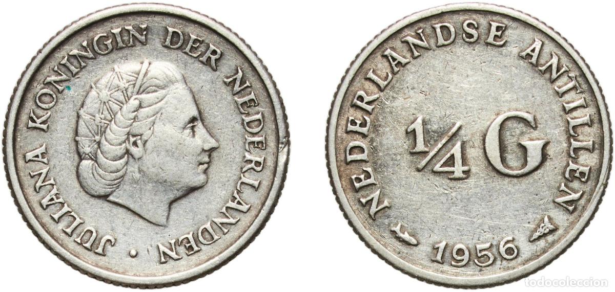 Monedas antiguas de Europa: Netherlands Antilles Dutch Colony 1956 &frac14; Gulden - Juliana Silver (.640) (36% copper) Utrecht Mint (