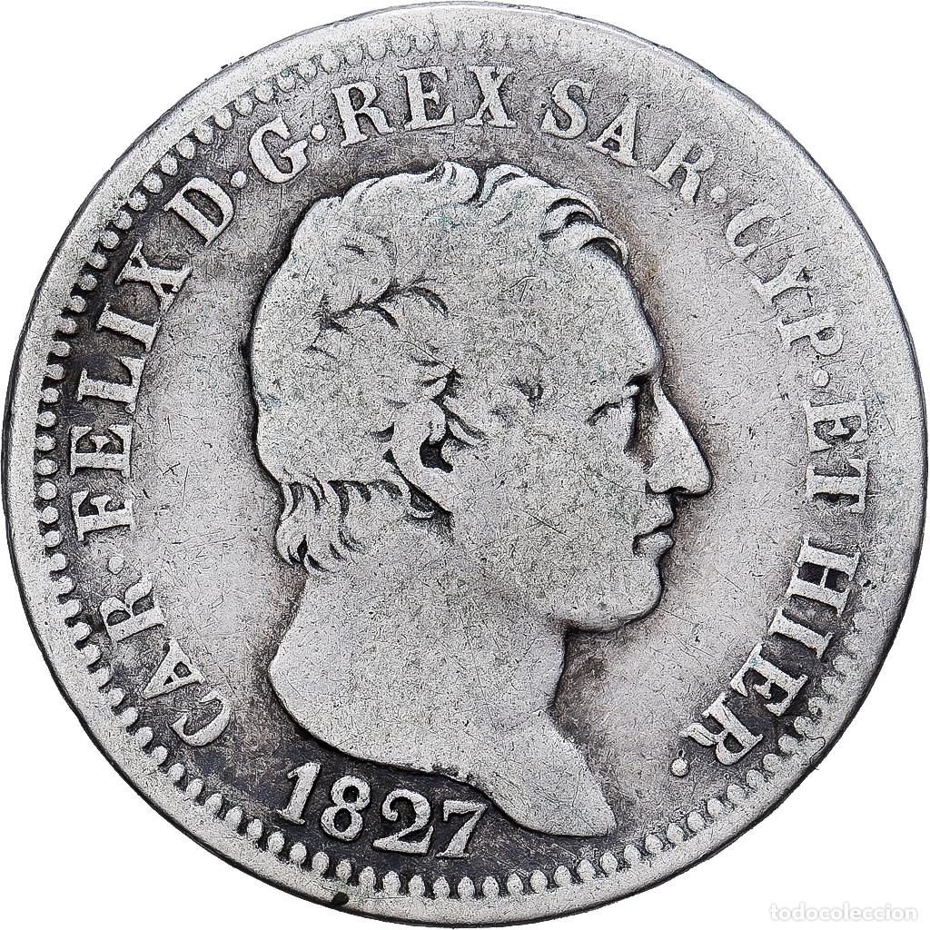 Monedas antiguas de Europa: [#1117845] Italia, 1 Lire, 1827, Turin, Plata, BC+, KM:C#103.1