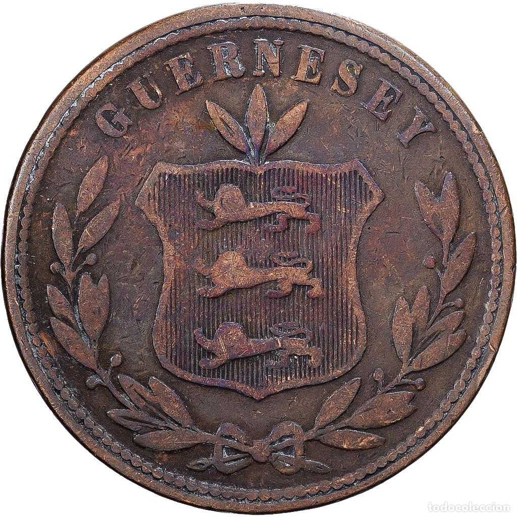 Monedas antiguas de Europa: [#1513111] Guernsey, 8 Doubles, 1864, Heaton, Cobre, BC+, KM:7