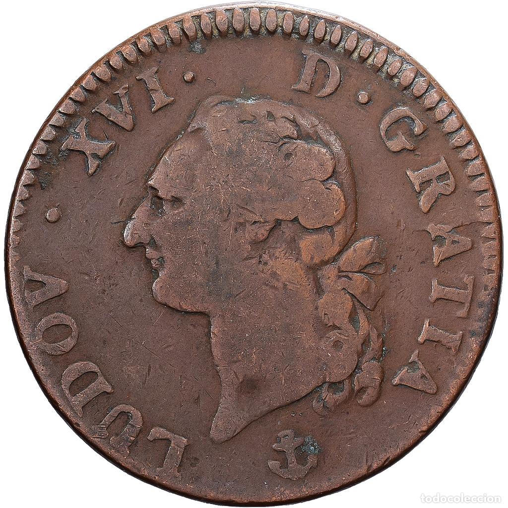 Monedas antiguas de Europa: [#1513112] Francia, Louis XVI, Sol, Sol ou sou, 1787, La Rochelle, Cobre, BC+, Gadoury:350