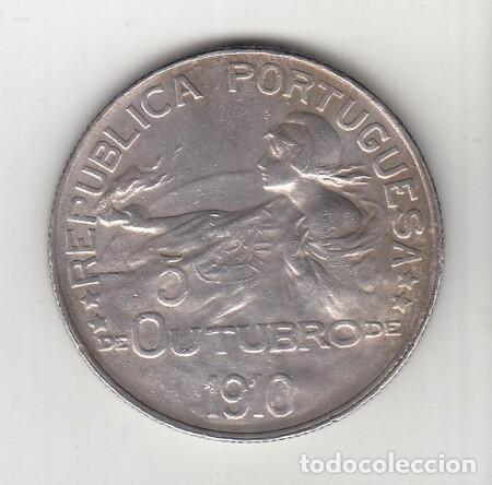Monedas antiguas de Europa: PORTUGAL. Moneda de Un Escudo de Plata 'REPUBLICA' de 1910. Muy rara. EBC.