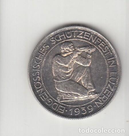 Monedas antiguas de Europa: SUIZA. Medalla de 5 F.S. de Plata de 1939. Sin circular.