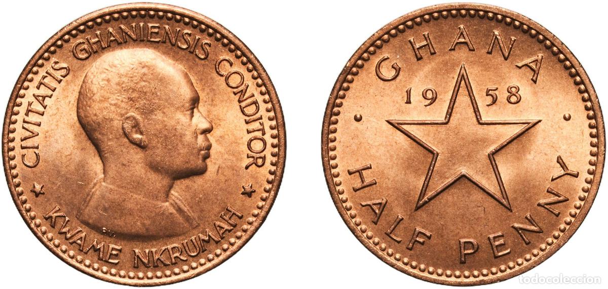 Monedas antiguas de Europa: Ghana British Dominion 1958 &frac12; Penny - Elizabeth II Bronze (95.5% Copper, 3% Tin, 1.5% Zinc) Royal M