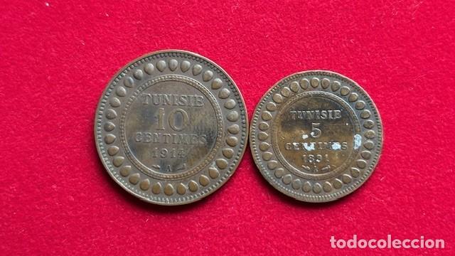 Monedas antiguas de Europa: 2 Monedas de 5 y 10 centimos 1891 y1914 Tunisie