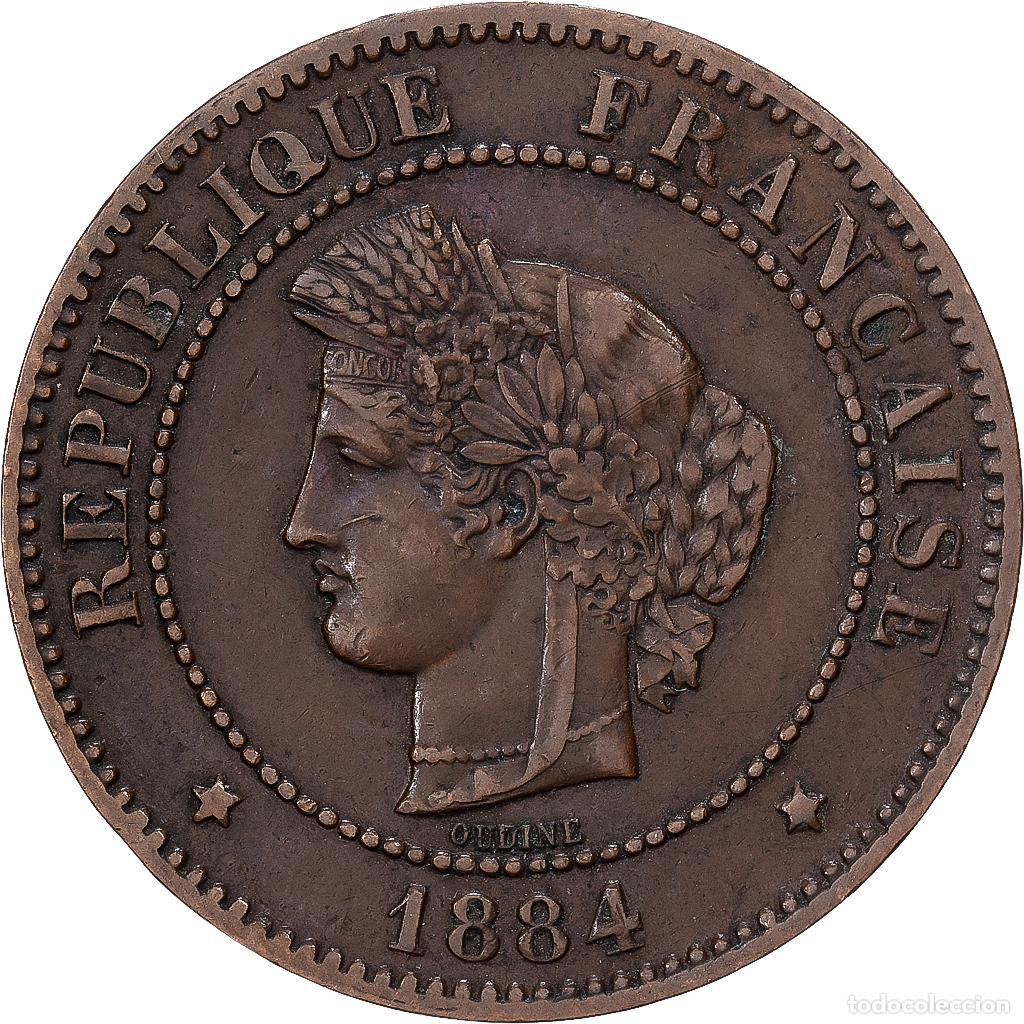 Moedas antigas da Europa: [#1513134] Francia, 5 Centimes, C&eacute;r&egrave;s, 1884, Paris, Bronce, MBC, Gadoury:157a, KM:821.1