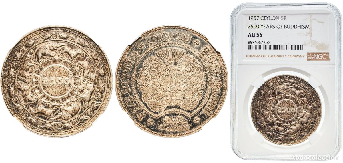 Monedas antiguas de Europa: Sri Lanka British Ceylon colony 1957 5 Rupees - Elizabeth II (Buddha) Silver (.925) (500000) 28.2g