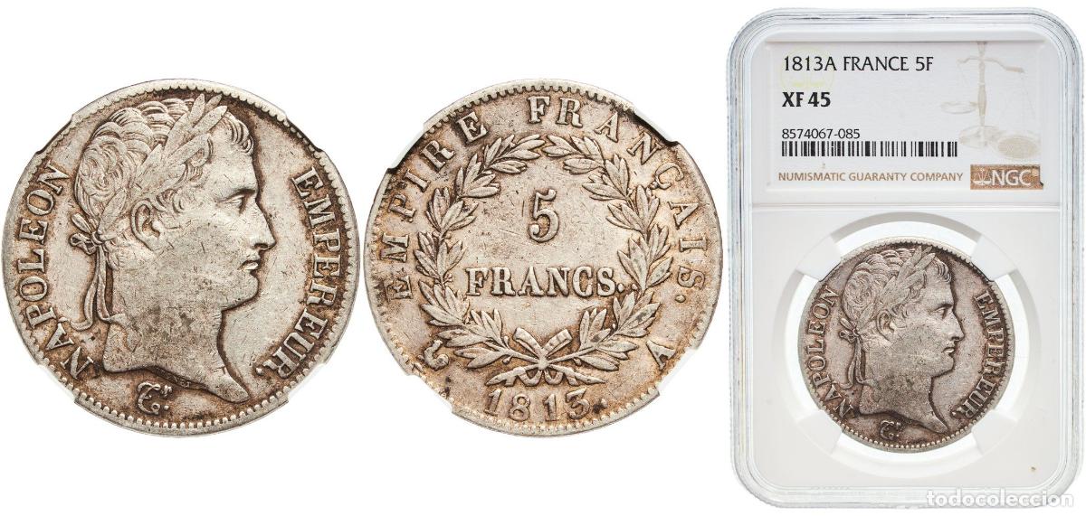 Monedas antiguas de Europa: France empire 1813 A 5 Francs - Napoleon I (French Empire) Silver (.900) Paris Mint (9754634) 25g N