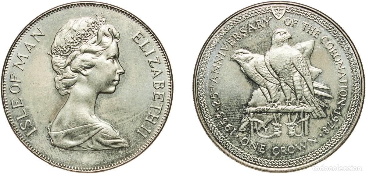 Monedas antiguas de Europa: Isle of Man British dependency 1978 PM 1 Crown - Elizabeth II (Silver Jubilee) Copper-nickel Pobjoy