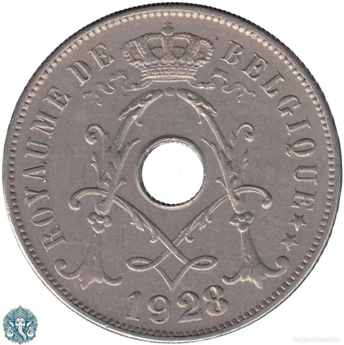 Monedas antiguas de Europa: B&Eacute;LGICA 25 C&eacute;ntimos 1928 Alberto I KM#68 Leyenda Belgique