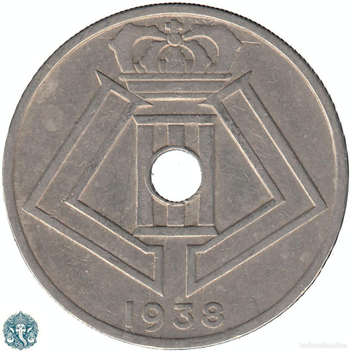 Monedas antiguas de Europa: B&Eacute;LGICA 25 C&eacute;ntimos 1938 Leopoldo III KM#115 Leyenda Belgie-Belgique &uarr;&darr;