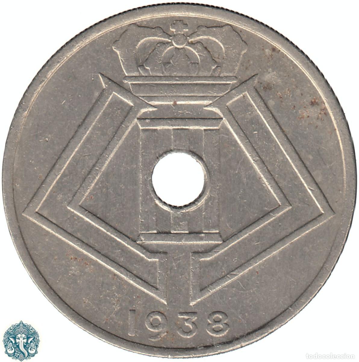 Monedas antiguas de Europa: B&Eacute;LGICA 25 C&eacute;ntimos 1938 Leopoldo III KM#115 Leyenda Belgie-Belgique &uarr;&darr;