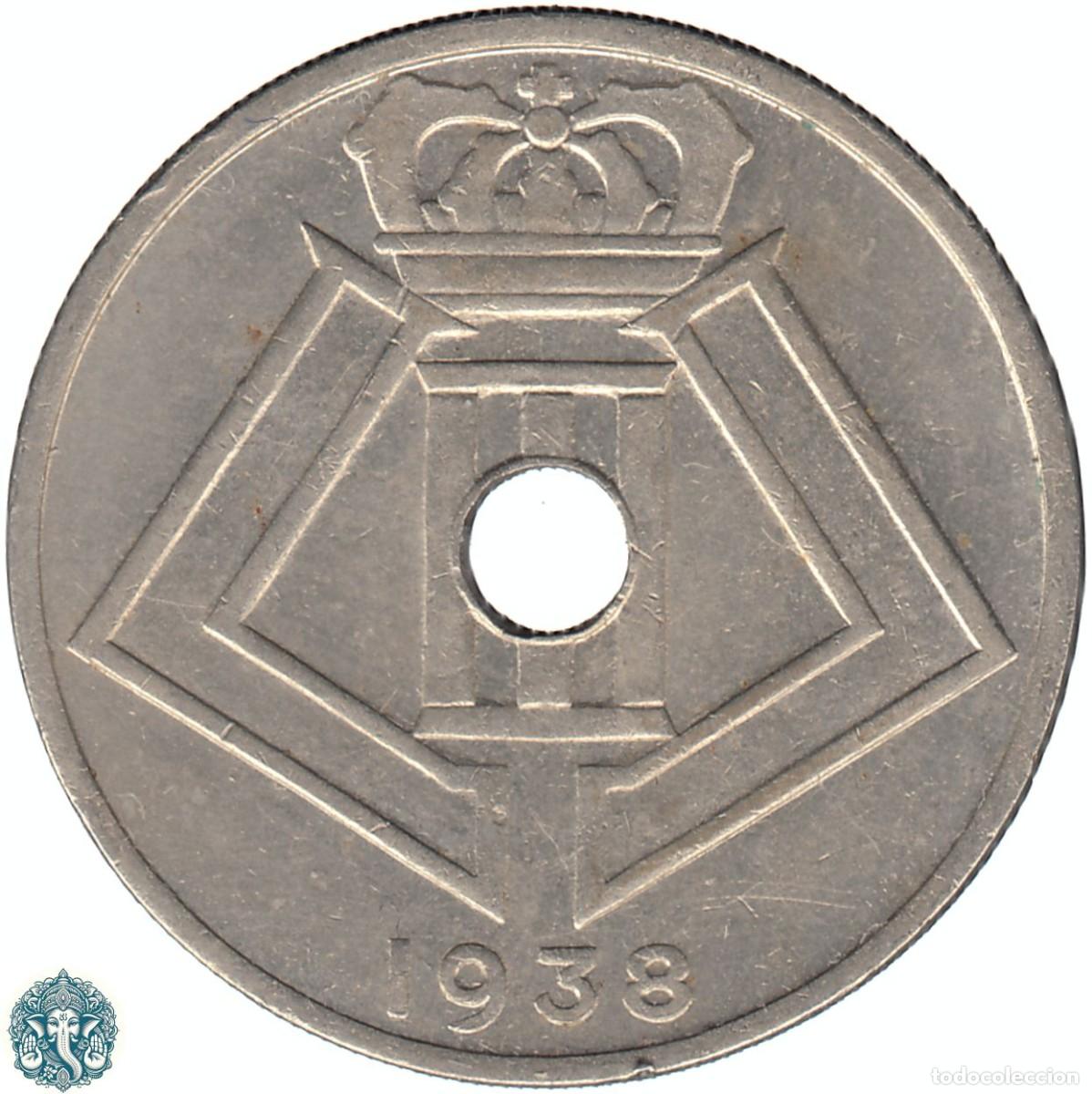 Monedas antiguas de Europa: B&Eacute;LGICA 25 C&eacute;ntimos 1938 Leopoldo III KM#115 Leyenda Belgie-Belgique &uarr;&darr;
