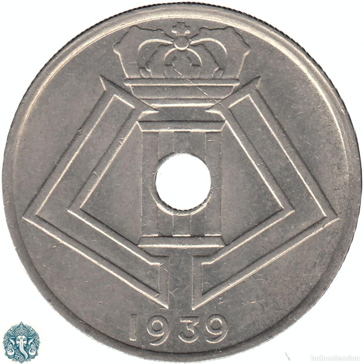 Monedas antiguas de Europa: B&Eacute;LGICA 25 C&eacute;ntimos 1939 Leopoldo III KM#114 Leyenda Belgique-Belgie &uarr;&darr;