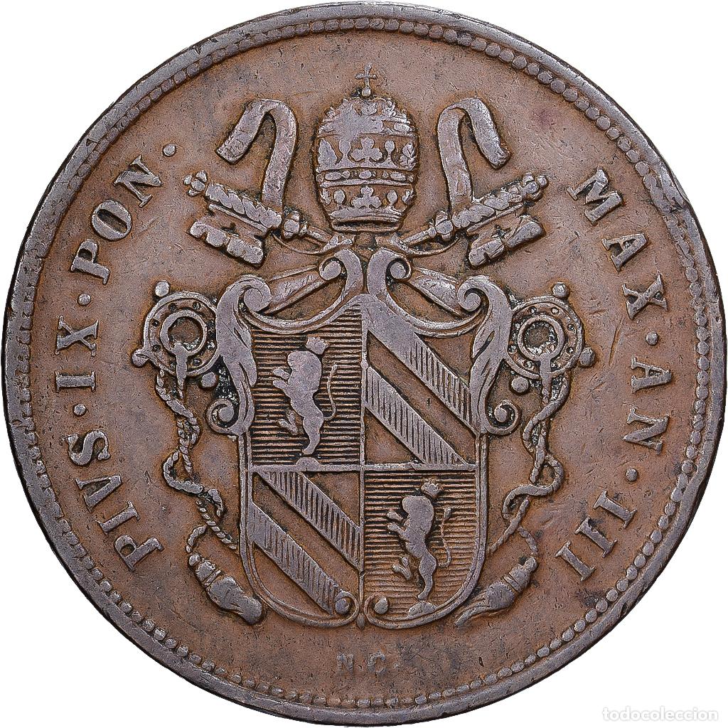 Monedas antiguas de Europa: [#1530114] Papal States, Pius IX, 2 Baiocchi, 1848, Rome, Cobre, MBC+, KM:1344
