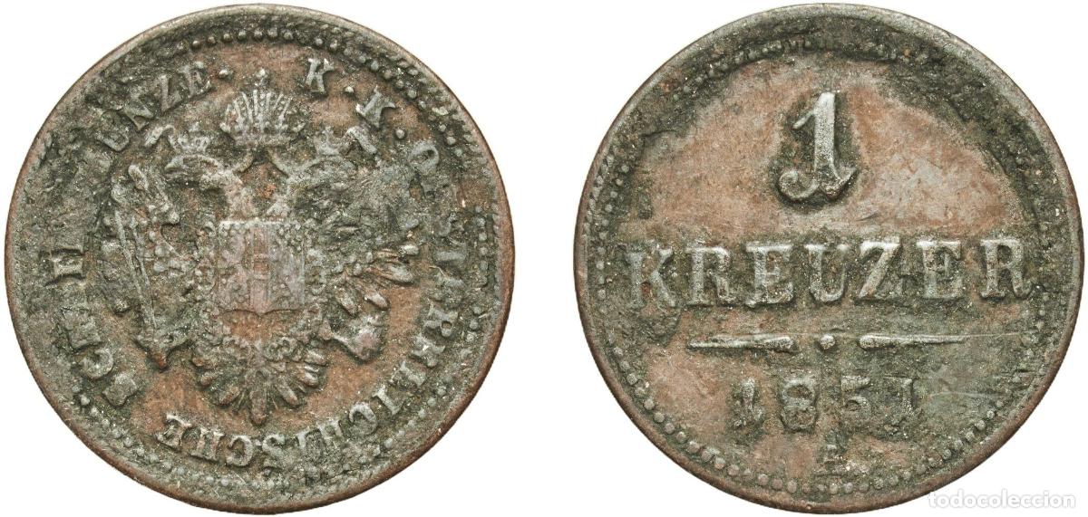 Monedas antiguas de Europa: Austria Empire 1851 A 1 Kreuzer Copper Vienna Mint 5.24g VF KM 2185 &Eacute;H 1448 H 2178-2180 Adamo M4