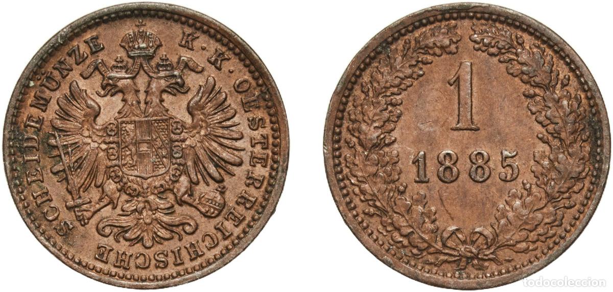 Monedas antiguas de Europa: Austria Empire 1885 1 Kreuzer (Larger eagle) Copper Vienna Mint (138200000) 3.36g AU KM 2187