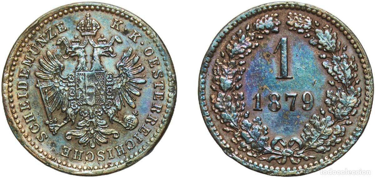 Monedas antiguas de Europa: Austria Empire 1879 1 Kreuzer - Franz Joseph I Copper Vienna Mint (18408000) 3.28g AU KM 2186 Adam