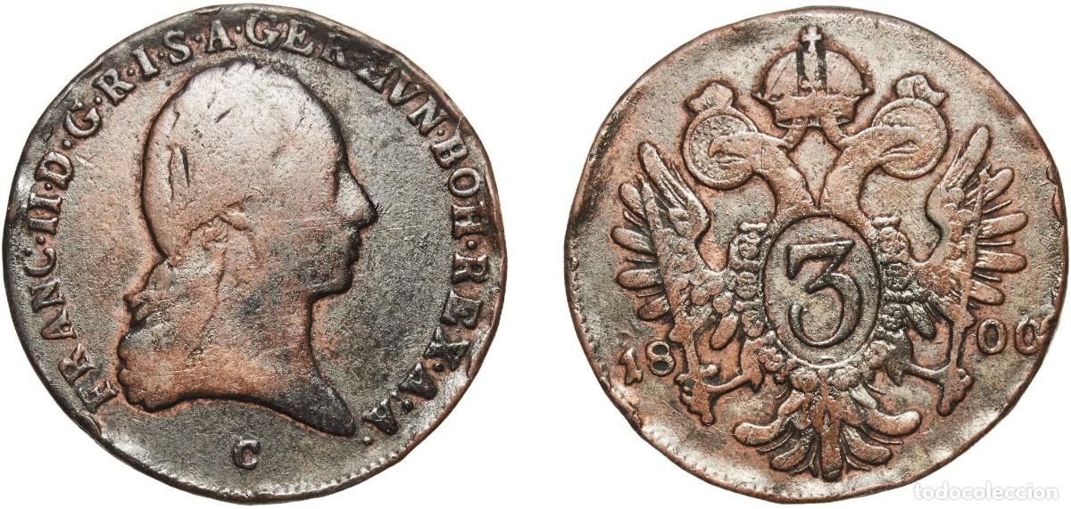 Monedas antiguas de Europa: Austria Empire 1800 C 3 Kreuzers - Franz II Copper Prague Mint 11.09g VF KM 2115.3