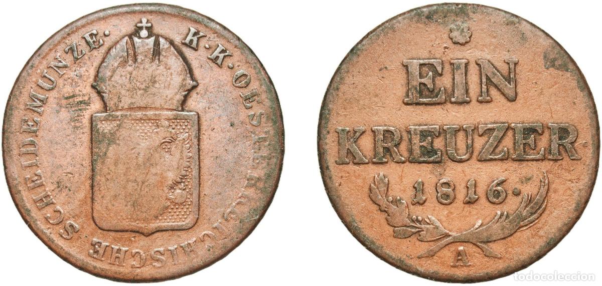 Monedas antiguas de Europa: Austria Empire 1816 A 1 Kreuzer - Franz I Copper Vienna Mint 8.54g VF KM 2113