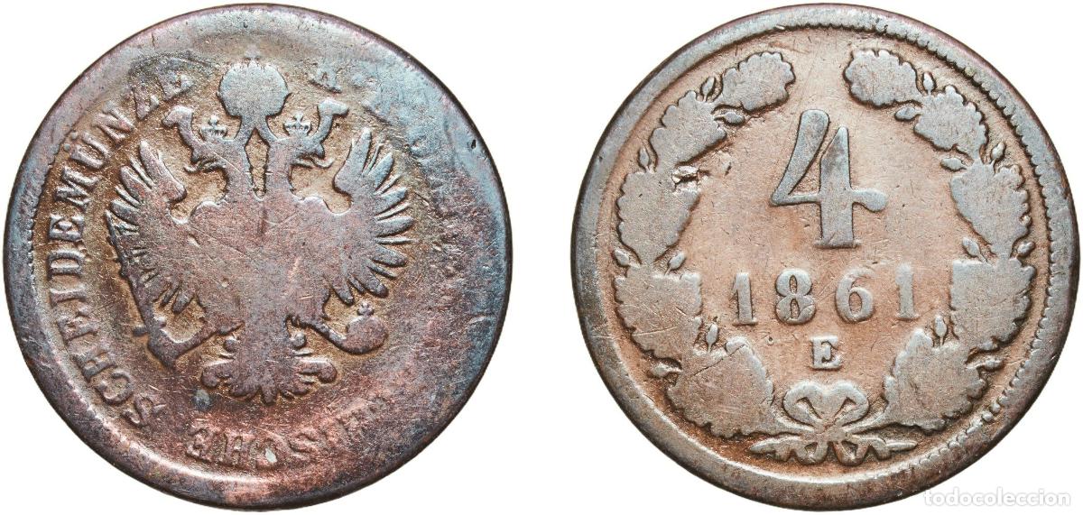 Monedas antiguas de Europa: Austria Empire 1861 E 4 Kreuzer - Franz Joseph I Copper Alba Iulia / Karlsburg / Wei&szlig;enburg / Gyula