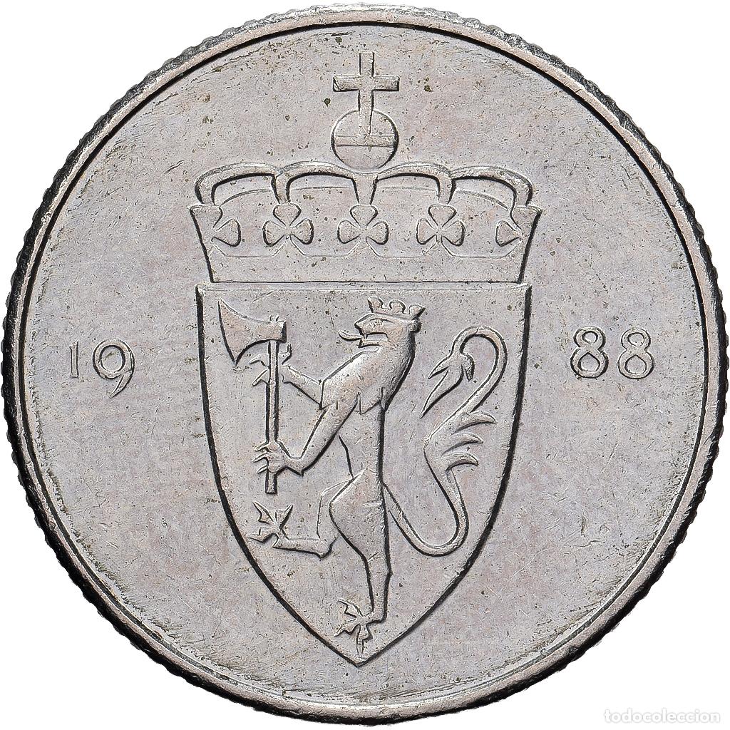 Monedas antiguas de Europa: [#1513247] Noruega, 50 &Ouml;re, 1988, Royal Norwegian Mint, Cobre - n&iacute;quel, MBC+, KM:418