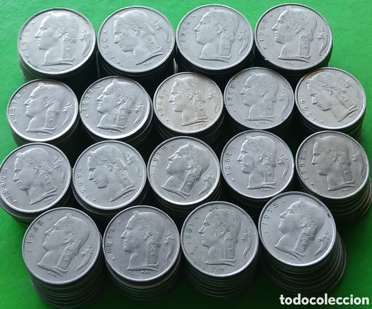 Monedas antiguas de Europa: B&eacute;lgica lote 180 monedas de 5 y 1 franco / Belgie-Belgique, Belgique-Belgie: 4 tipos.