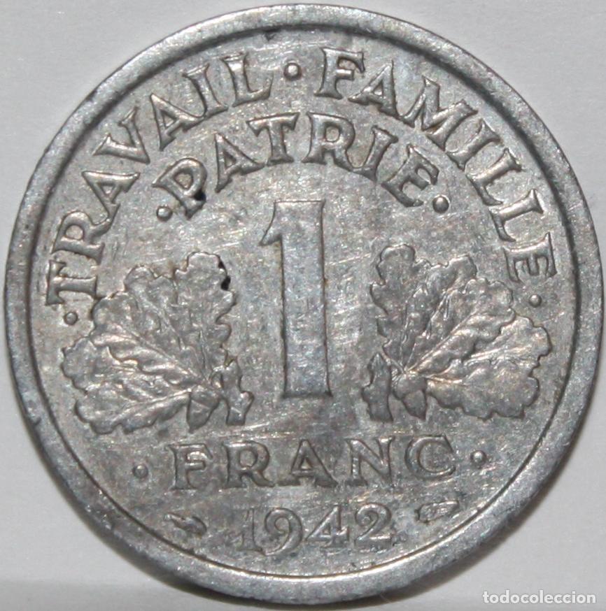 Monedas antiguas de Europa: Moneda de 1 franco 1942 Francia