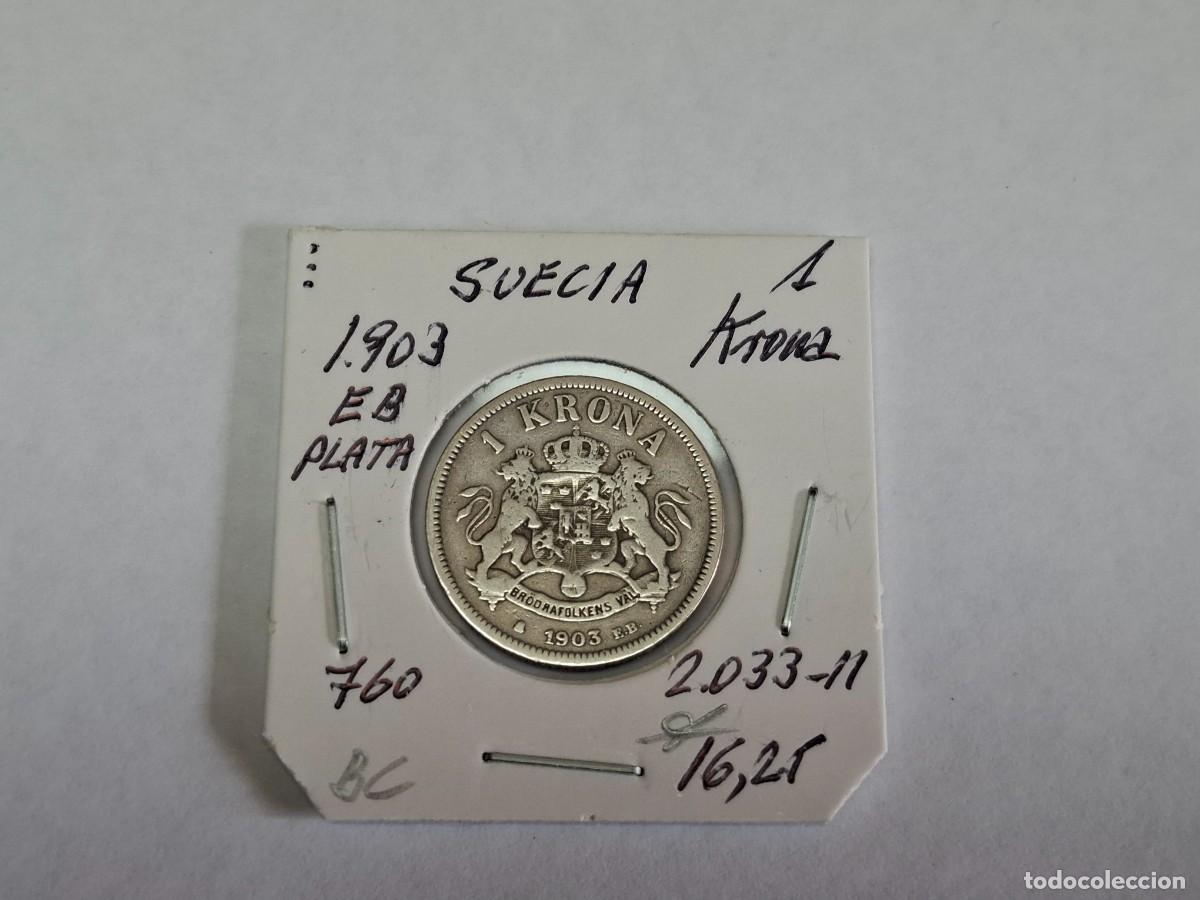 Monedas antiguas de Europa: 1 KRONA de PLATA de 1903 EB KM 760 SUECIA en BC