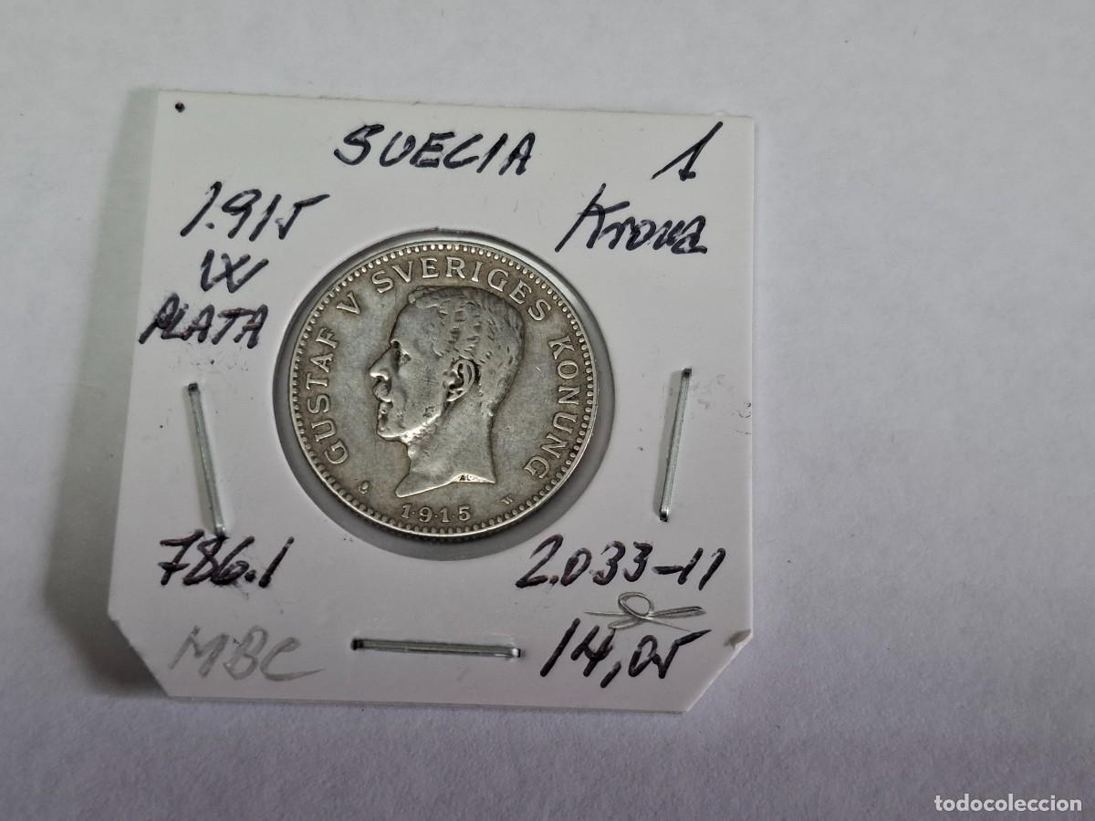 Monedas antiguas de Europa: 1 KRONA de PLATA de 1915 W KM 786.1 SUECIA en MBC