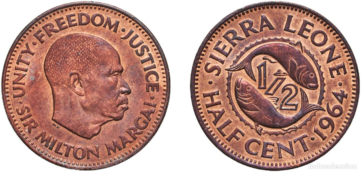 Monedas antiguas de Europa: Sierra Leone Company 1964 &frac12; Cent Bronze (97% Copper, 0.5% Tin, 2.5% Zinc) Royal Mint (Tower Hill) (