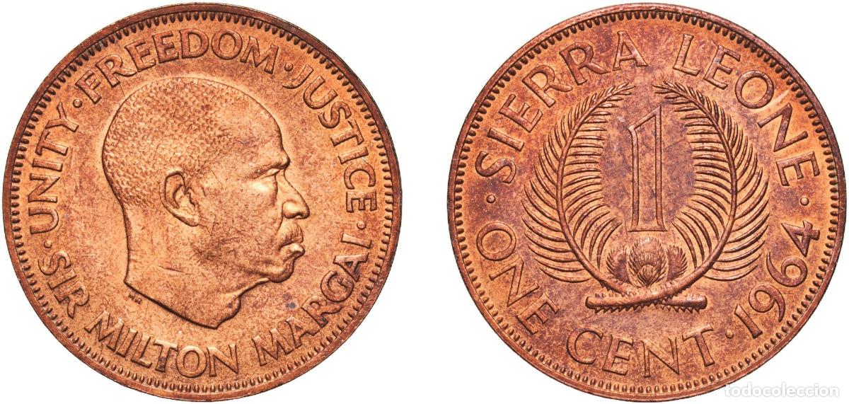 Monedas antiguas de Europa: Sierra Leone Company 1964 1 Cent Bronze (97% Copper, 0.5% Tin, 2.5% Zinc) Royal Mint (Tower Hill) (