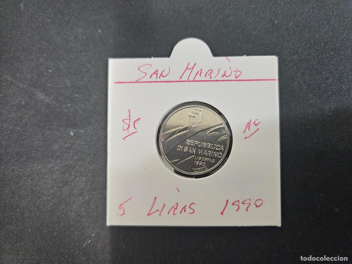 Monedas antiguas de Europa: SAN MARINO 5 LIRAS 1990 S/C KM=250 (ALUMINIO)1600 A&Ntilde;OS DE HISTORIA