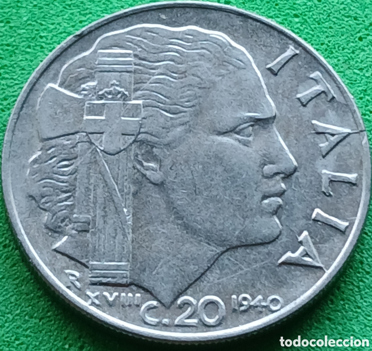 Monedas antiguas de Europa: Italia 20 centesimos 1940 km#75b magn&eacute;tica, canto estriado