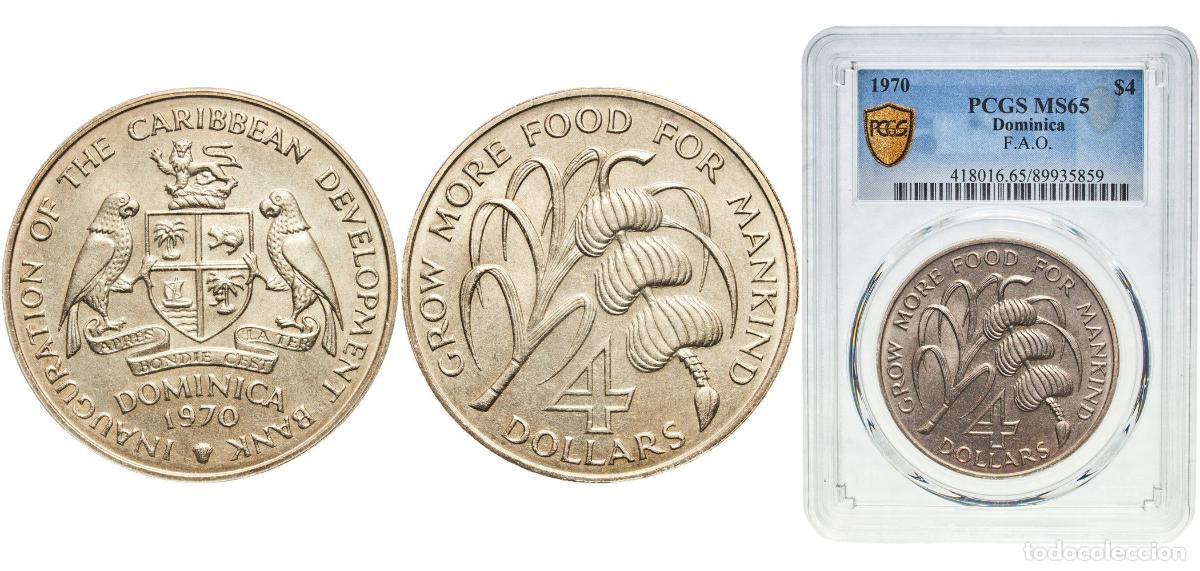 Monedas antiguas de Europa: Dominica British colony 1970 4 Dollars - Elizabeth II (FAO) Copper-nickel (75% Copper, 25% Nickel)