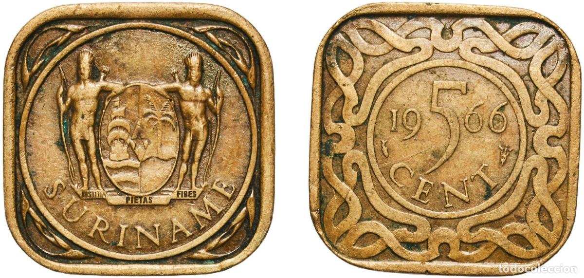 Monedas antiguas de Europa: Suriname Dutch colony 1966 5 Cents - Juliana Brass Utrecht Mint 4g XF KM 12.1 Sch 1307-1c
