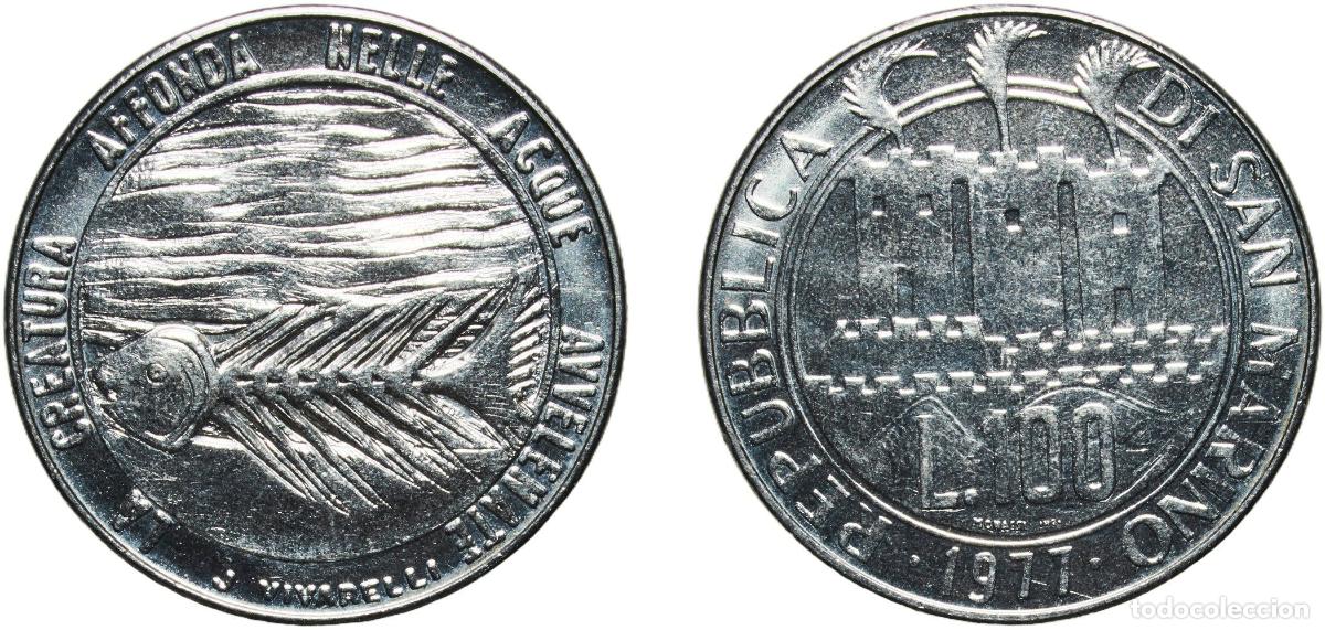 Monedas antiguas de Europa: San Marino Republic 1977 100 Lire (Fish) Stainless steel Rome Mint (565000) 8.07g UNC KM 70