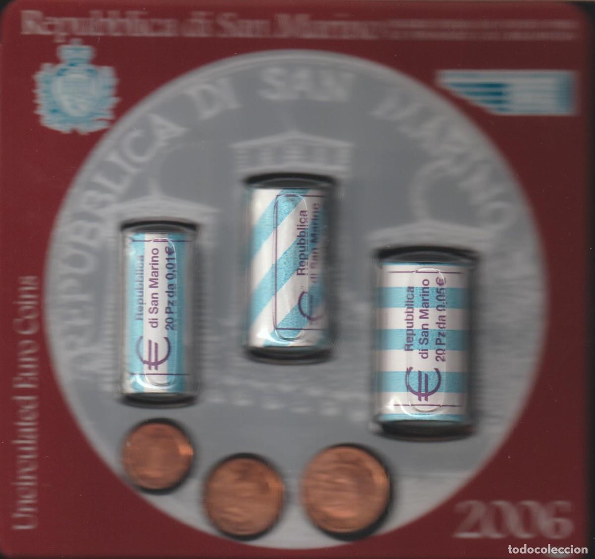 Monedas antiguas de Europa: MONEDAS - SAN MARINO 2006 - TRES MINI CARTUCHOS DE 20 MONEDAS 1 , 2 y 5 EURO CENTS