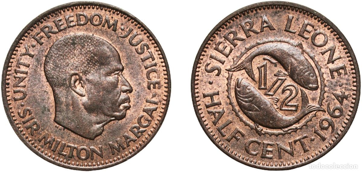 Monedas antiguas de Europa: Sierra Leone Company 1964 &frac12; Cent Bronze (97% Copper, 0.5% Tin, 2.5% Zinc) Royal Mint (Tower Hill) (